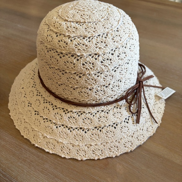 Mudd Accessories - Mudd Ivory Lace Bucket Hat with Brown Suede Tie NWT